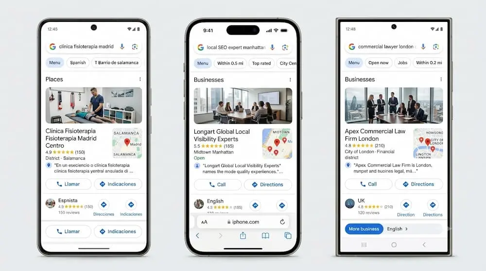 Ejemplo de visibilidad local y posicionamiento prioritario en Google Maps